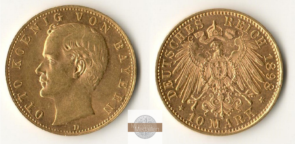 Deutsches Kaiserreich, Bayern. MM-Frankfurt Feingewicht: 3,58g Otto 1886-1913. 10 Mark 1898 D 