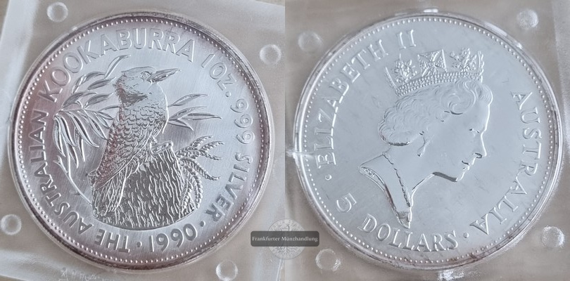  Australien,  1 Dollar 1990 Kookaburra  FM-Frankfurt   Feinsilber: 31,1g   
