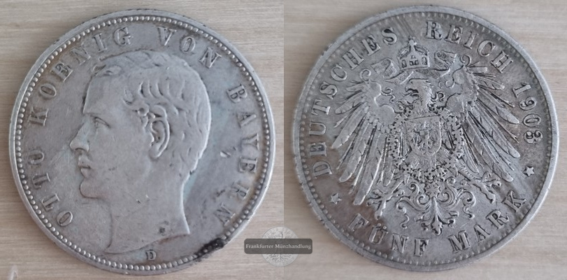  Deutsches Kaiserreich, Bayern.  5 Mark 1903 D   FM-Frankfurt  Feinsilber: 25g   