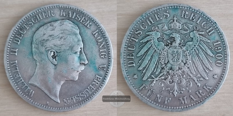  Preußen, Kaiserreich  5 Mark  1900 A  Wilhelm II. 1888-1918   FM-Frankfurt Feinsilber: 25g   