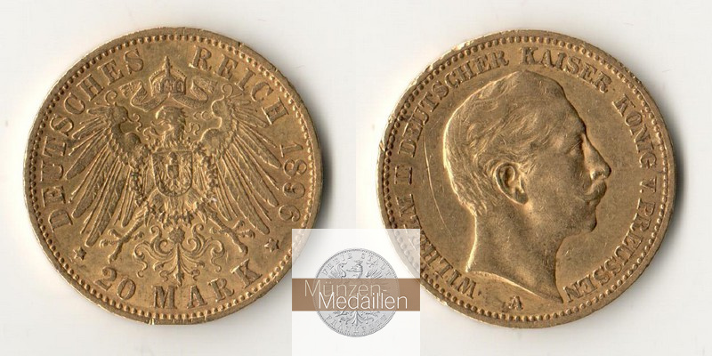 Preussen, Kaiserreich  20 Mark MM-Frankfurt Feingold: 7,17g Wilhelm II. 1891-1918 1896 A 