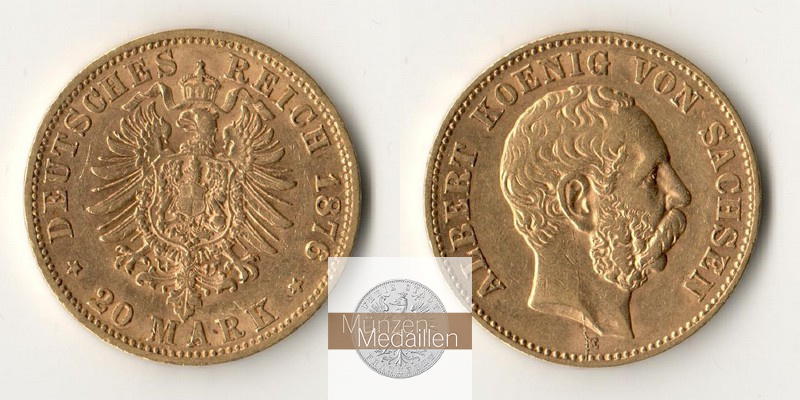 Sachsen, Kaiserreich  20 Mark MM-Frankfurt Feingold: 7,17g Albert 1873-1902 1876 E 