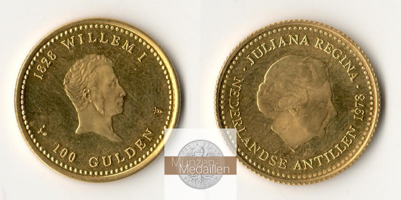 Niederlande (Antillen) MM-Frankfurt  Feingewicht: 6,05g Gold 100 Gulden 1978 