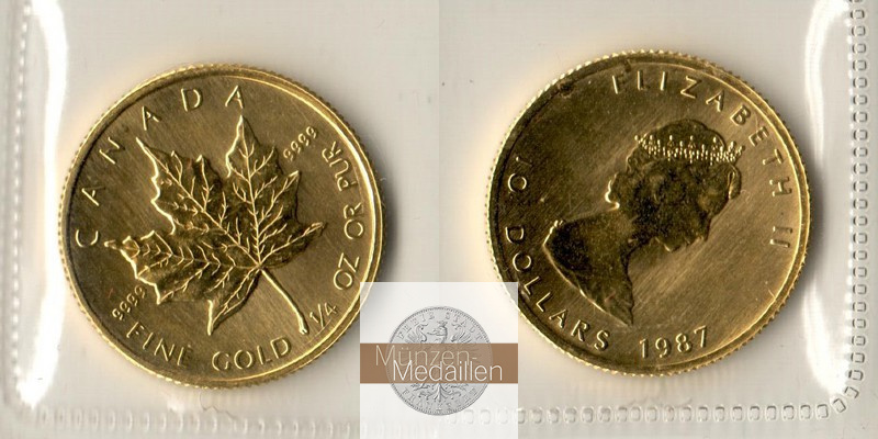 Kanada  10 Dollar MM-Frankfurt Feingold: 7,78g Ahornblatt 1987 
