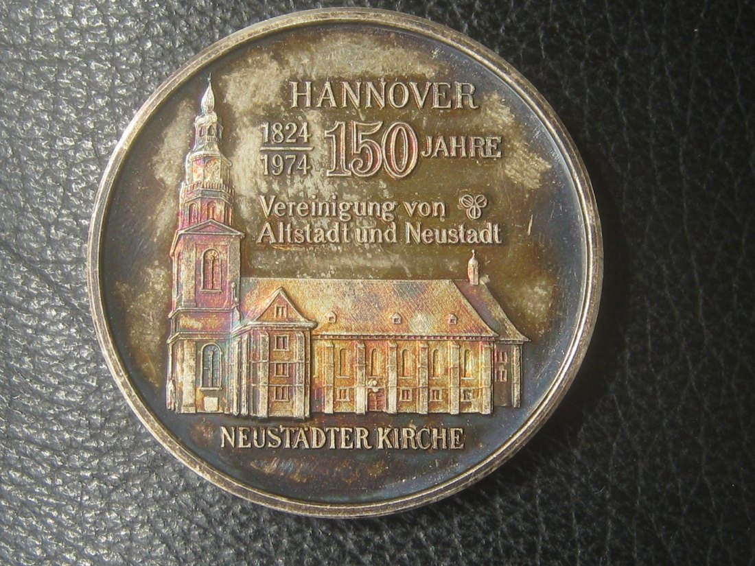  Silbermedaille 1000er Silber;Hannover; Neustädter Kirche und Rathaus 1974; 24,6 Gramm   