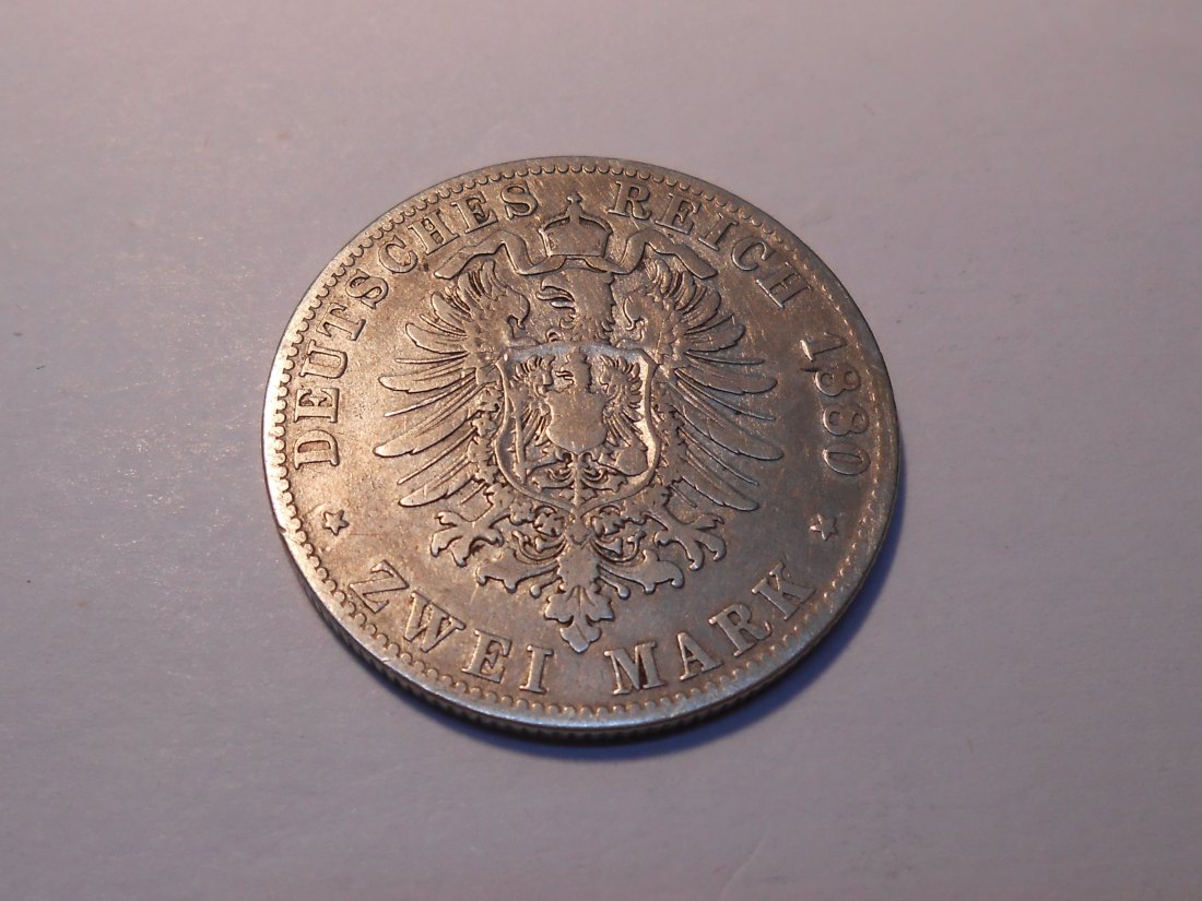  Kaiserreich Silbermünze 2 Mark 1880 D Bayern   