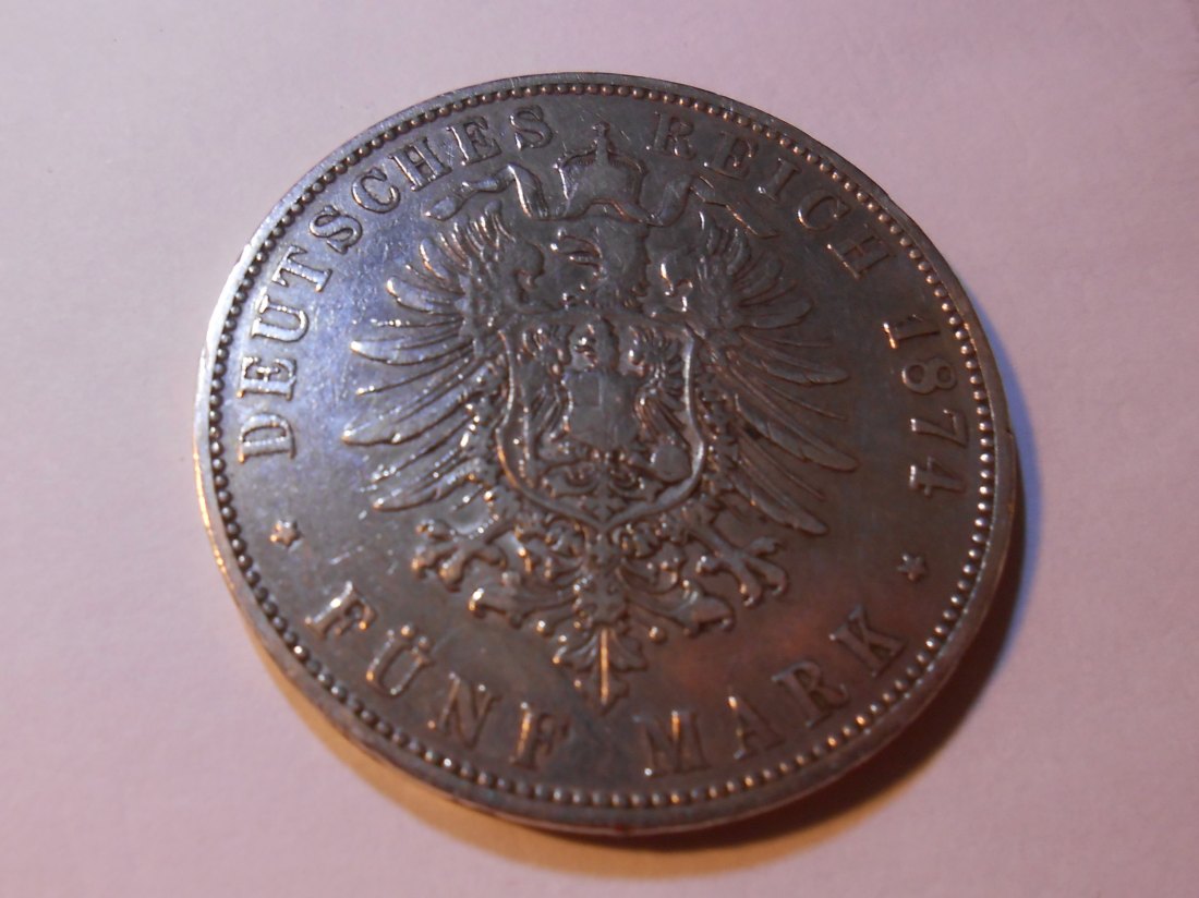  Kaiserreich Silbermünze 5 Mark 1874 D Bayern   