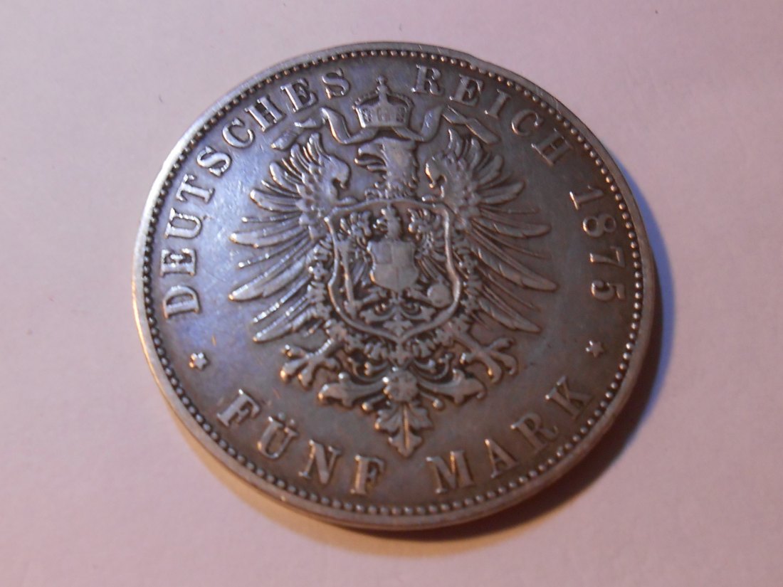  Kaiserreich Silbermünze 5 Mark 1875 D Bayern   