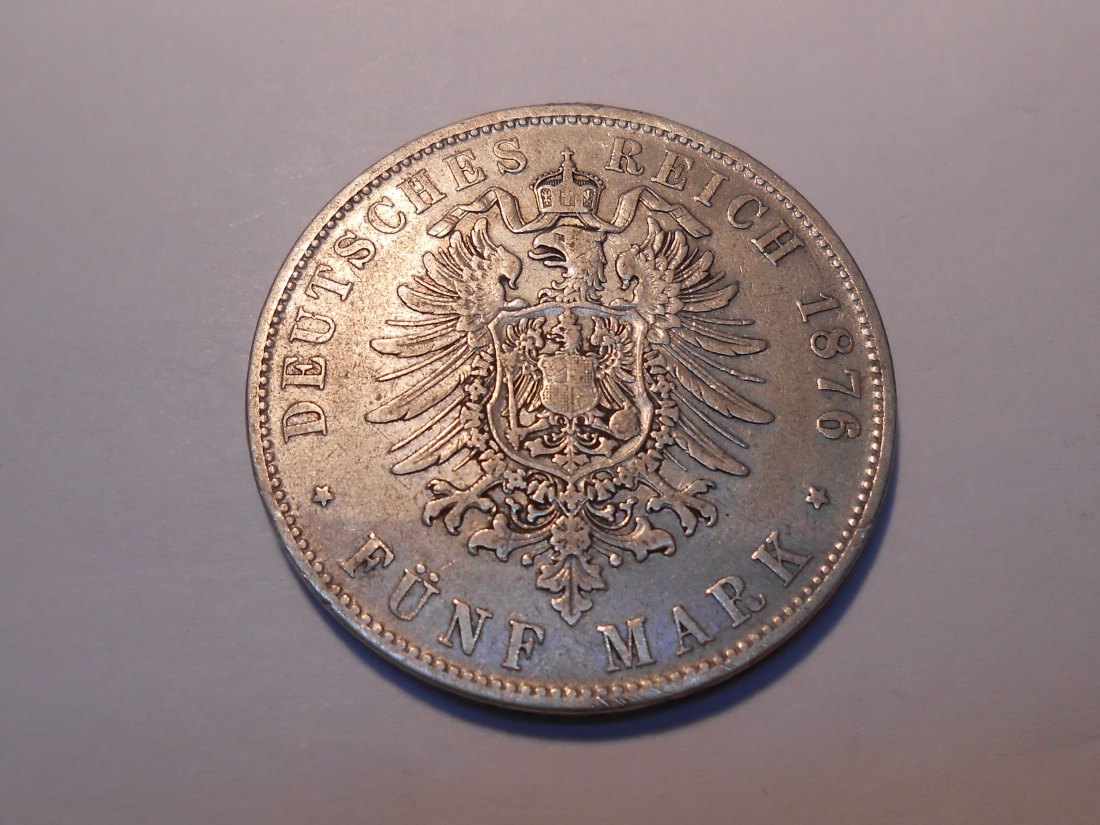  Kaiserreich Silbermünze 5 Mark 1876 D Bayern   