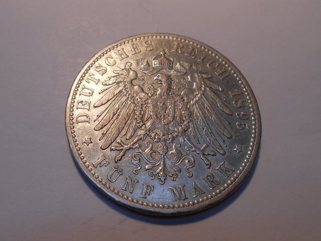 Kaiserreich Silbermünze 5 Mark 1895 D Bayern   
