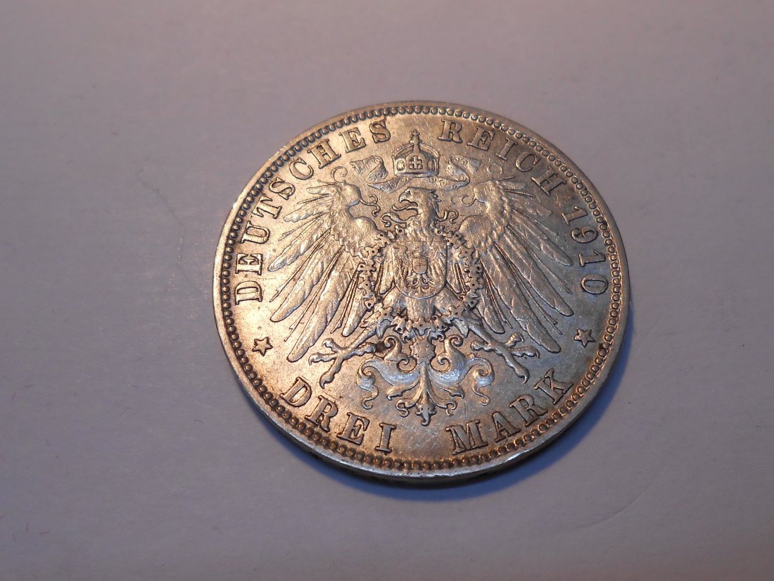  Kaiserreich Silbermünze 3 Mark 1910 D Bayern   