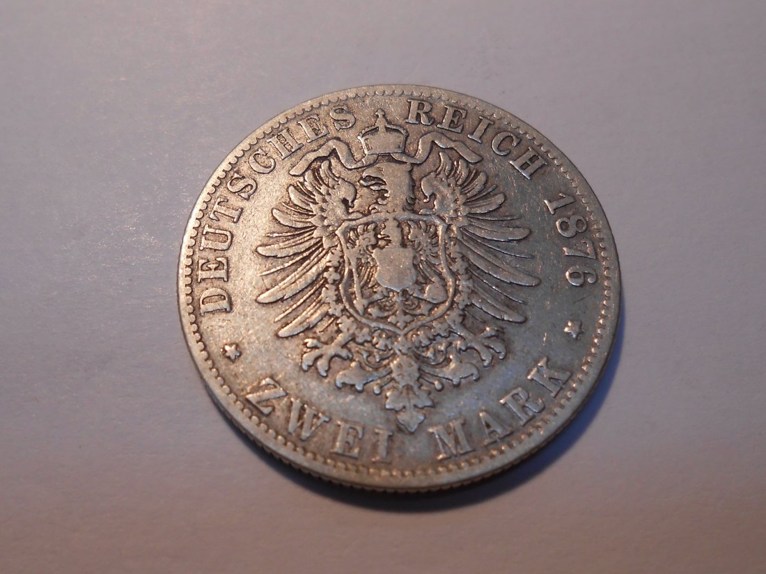  Kaiserreich Silbermünze 2 Mark 1876 G Baden   