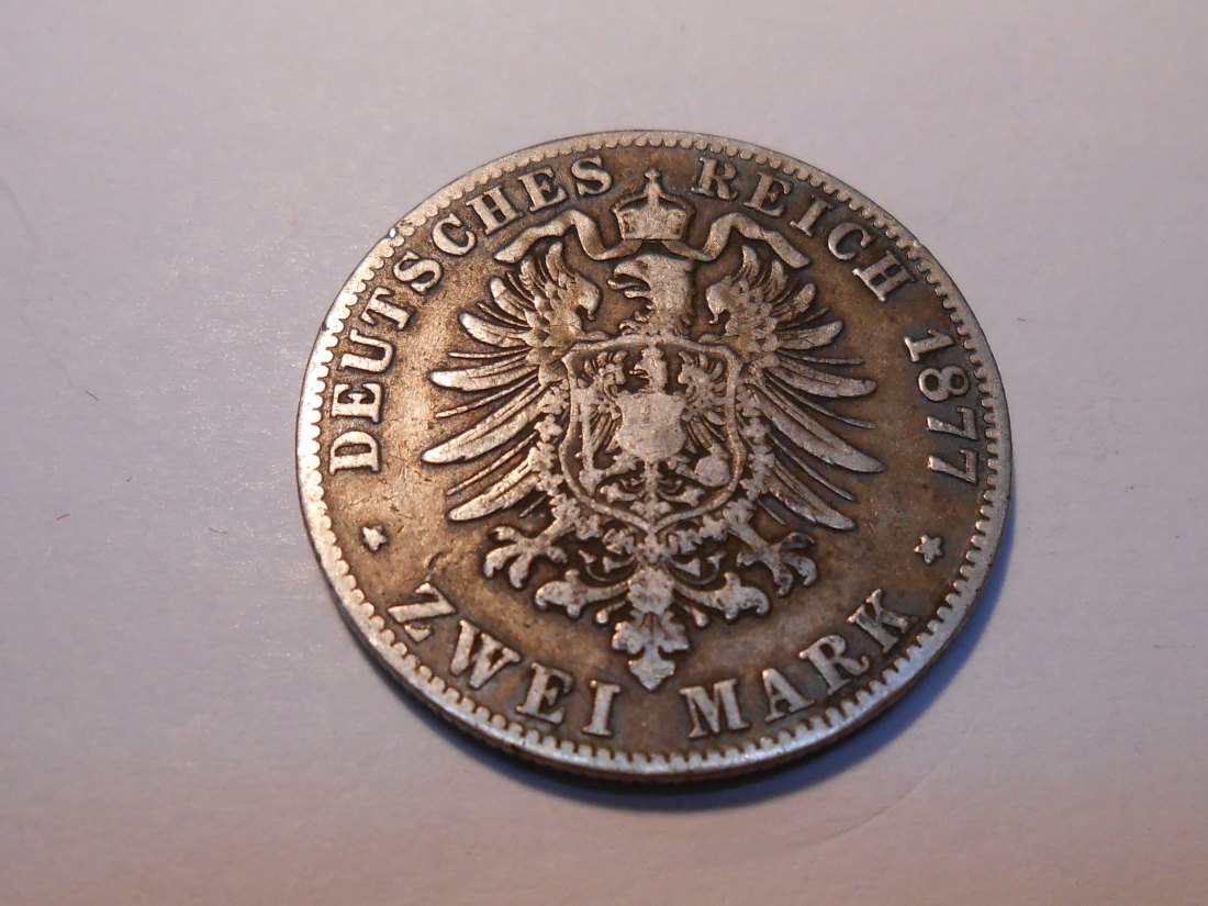  Kaiserreich Silbermünze 2 Mark 1877 G Baden   