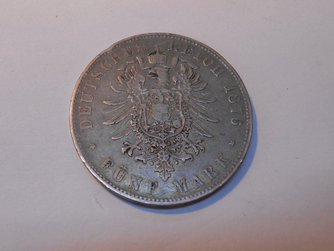  Kaiserreich Silbermünze 5 Mark 1876 G Baden   