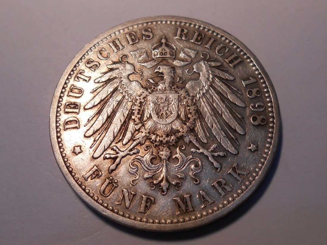  Kaiserreich Silbermünze 5 Mark 1898 G Baden   