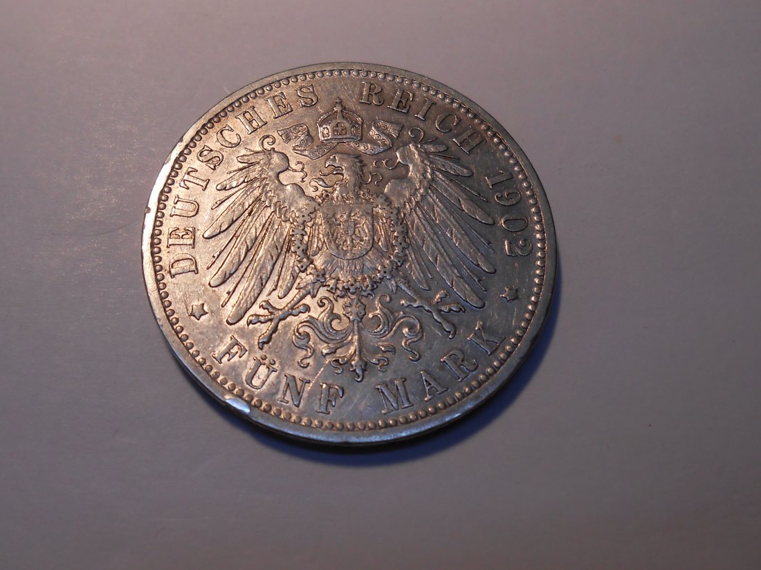  Kaiserreich Silbermünze 5 Mark 1902 G Baden   