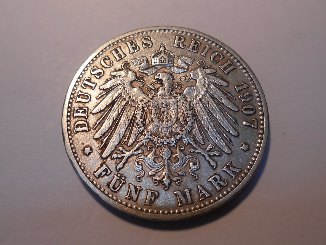  Kaiserreich Silbermünze 5 Mark 1907 G Baden   