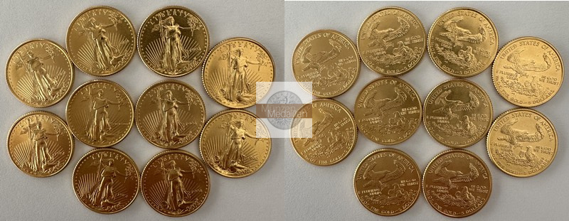 USA,  5 Dollars - 10 Stück MM-Frankfurt  Feingold: 31,10g American Gold Eagle diverse 
