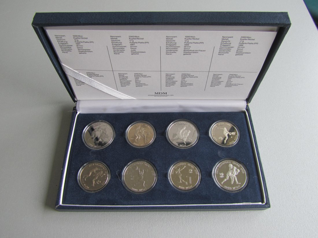 Südkorea: Satz aus acht Olympiamünzen in Kupfer-Nickel   