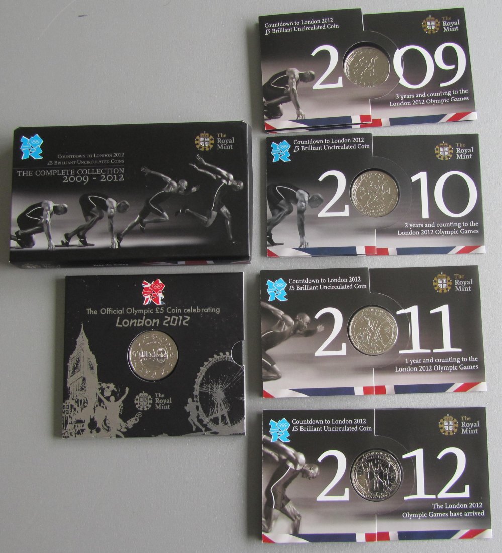  Vereinigtes Königreich: 5 x 5 Pounds Olympia 2012 (Kupfer-Nickel)   