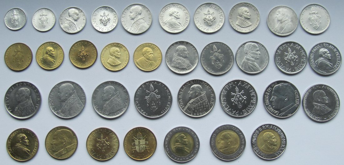  Vatikan: Lot aus 35 verschiedenen Lire-Münzen   