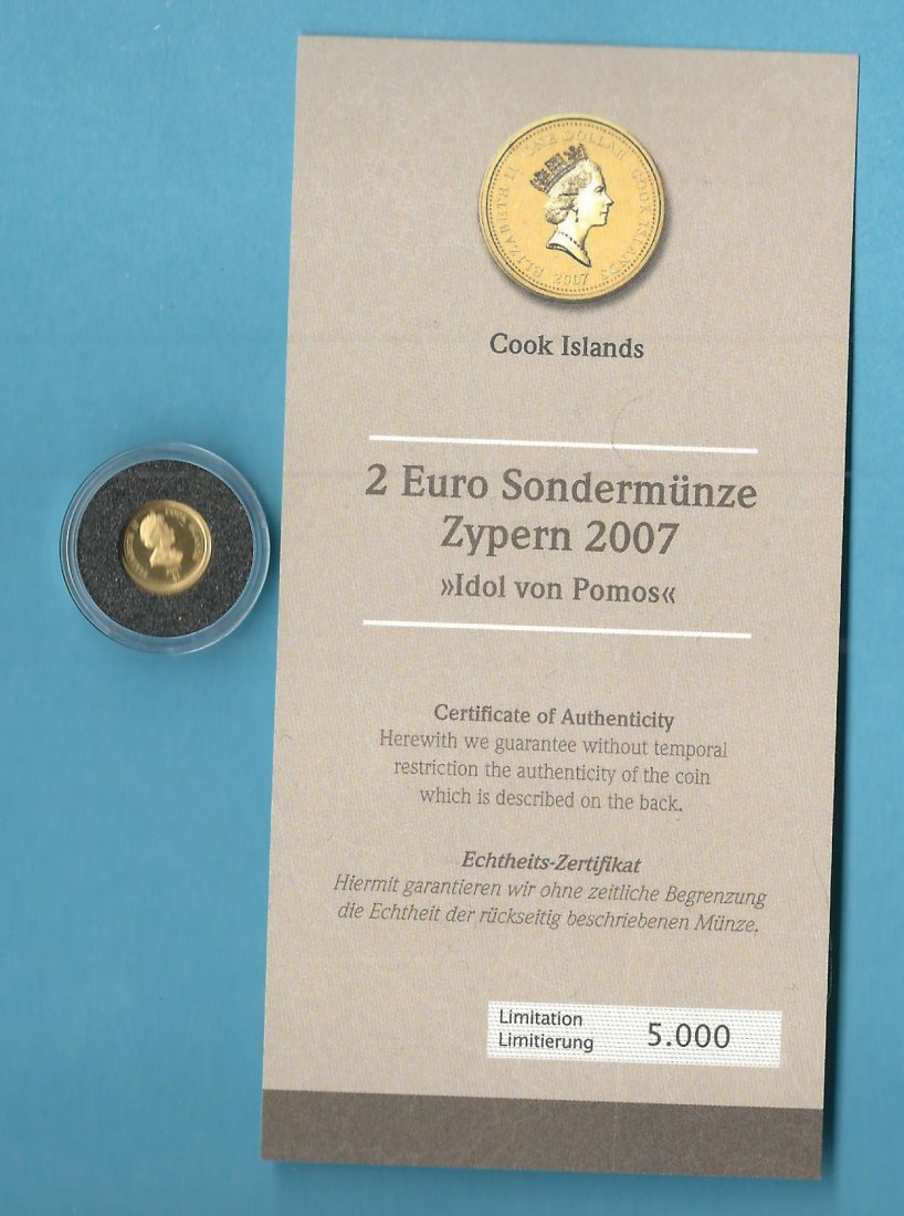  Cook Island 1 Dollar 2007 0,5 Gr. 999 Gold Zypern  Münzenankauf Koblenz Frank Maurer AB 683   