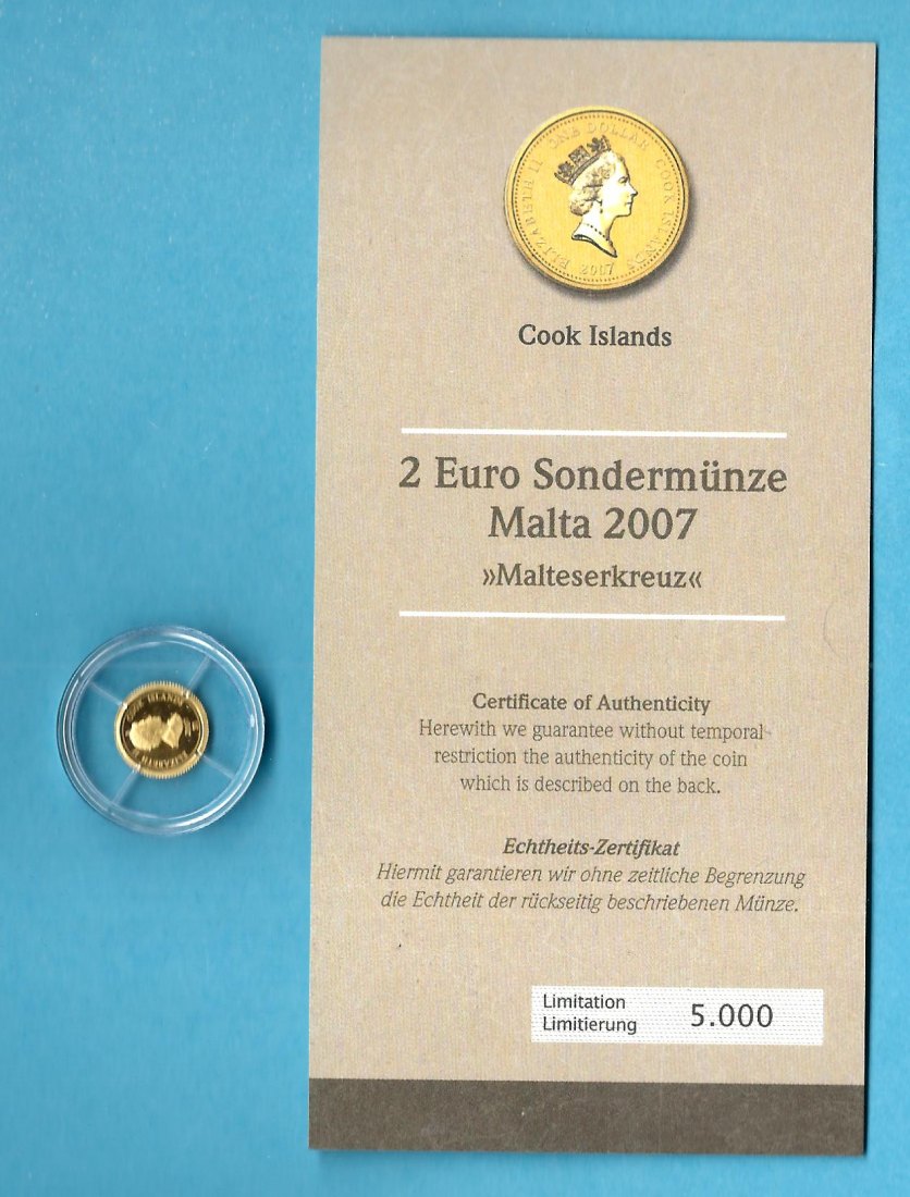  Cook Island 1 Dollar 2007 0,5 Gr. 999 Gold Malta Münzenankauf Koblenz Frank Maurer AB 689   