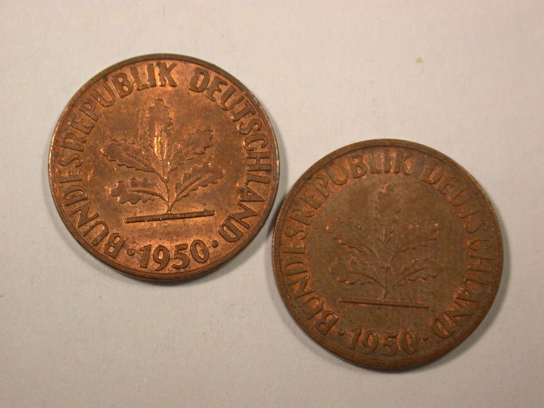 I4 BRD 1 Pfennig 1950 D + F 2 Stück in besser als ss Originalbilder