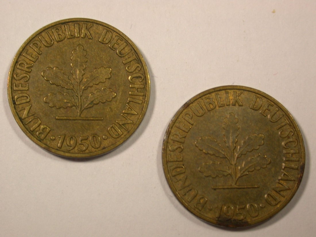 I4 BRD 5 Pfennig 1950 F + G 2 Stück in besser als ss Originalbilder