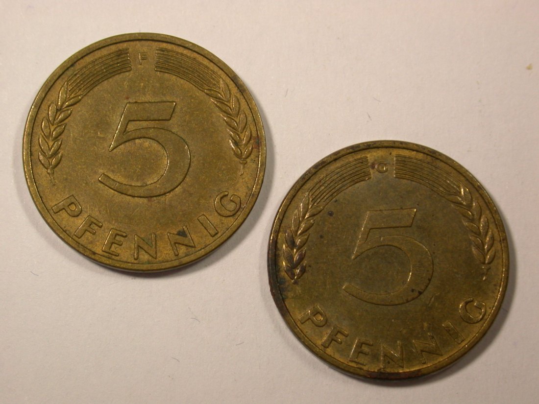  I4  BRD  5 Pfennig 1950 F + G  2 Stück in besser als ss  Originalbilder   