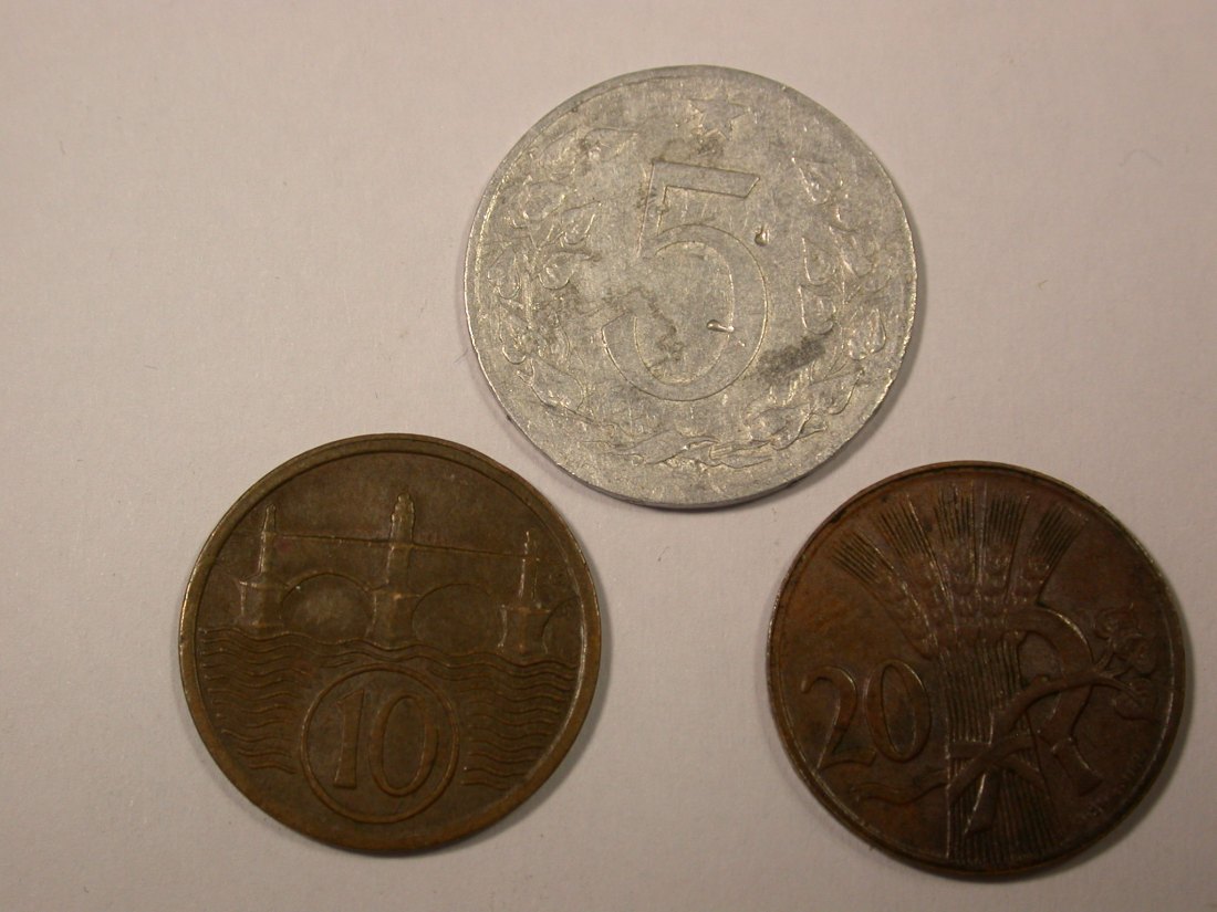I4 CSSR 5, 10 und 20 Heller 1922-1953 3 Münzen Originalbilder