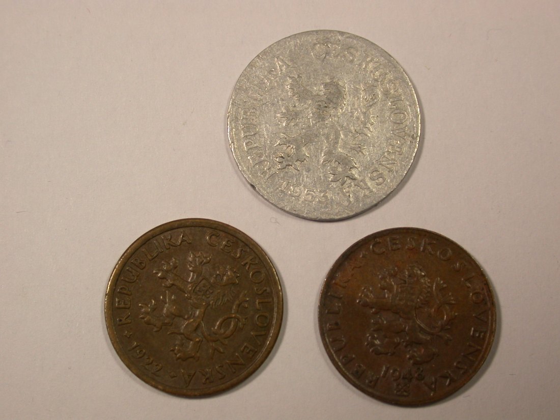  I4  CSSR 5, 10 und 20 Heller 1922-1953  3 Münzen Originalbilder   