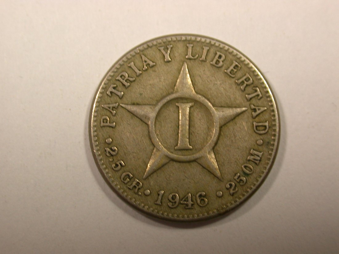  I4  Kuba 1 Centavo 1946 in ss-vz Silber  Originalbilder   