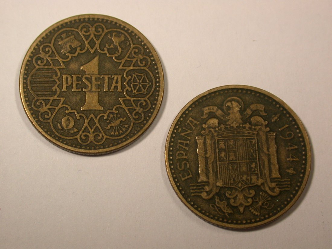 I4 Spanien 1 Peseta 1944 2 Stück in ss+ Originalbilder