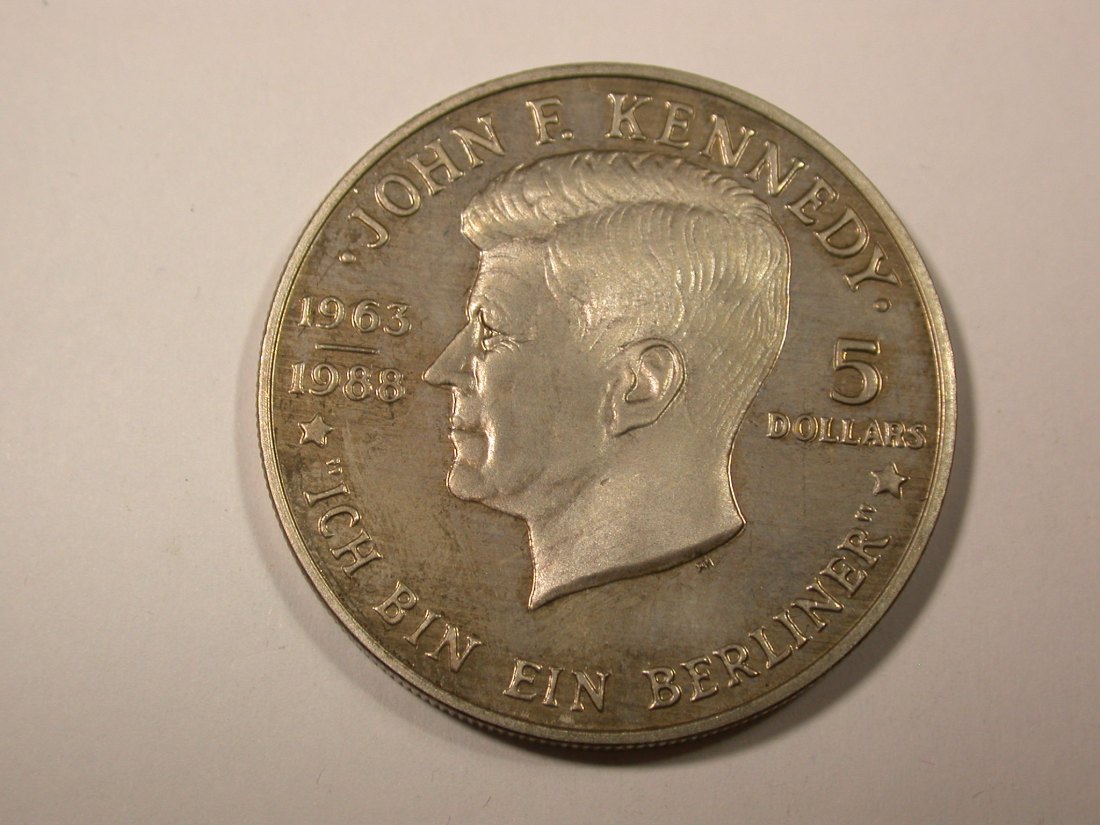 I4 Niue 5 Dollar Kennedy 1988 ich bin ein Berliner in ST Originalbilder