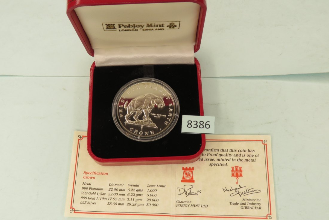  8386 Gibraltar 1994 - Säbelzahntiger - 28,28 g SILBER  - Originalschatulle und Zertifikat   
