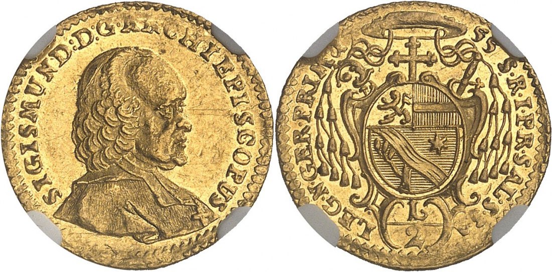  Österreich Salzburg 1/2 Dukat 1755 | NGC MS61 | Sigismund III. v. Schrattenbach   