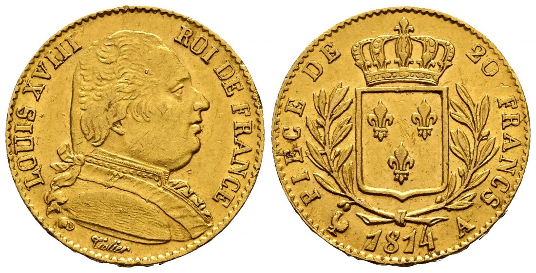 PEUS 117385 Frankreich 5,81 g Feingold. Paris. Ludwig XVIII. (1814 - 1824) 20 Francs GOLD 1814 A Sehr schön