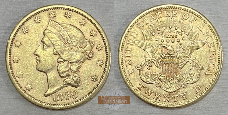 USA  20 Dollar MM-Frankfurt Feingold: 30,09g Double Eagle 1869 S 