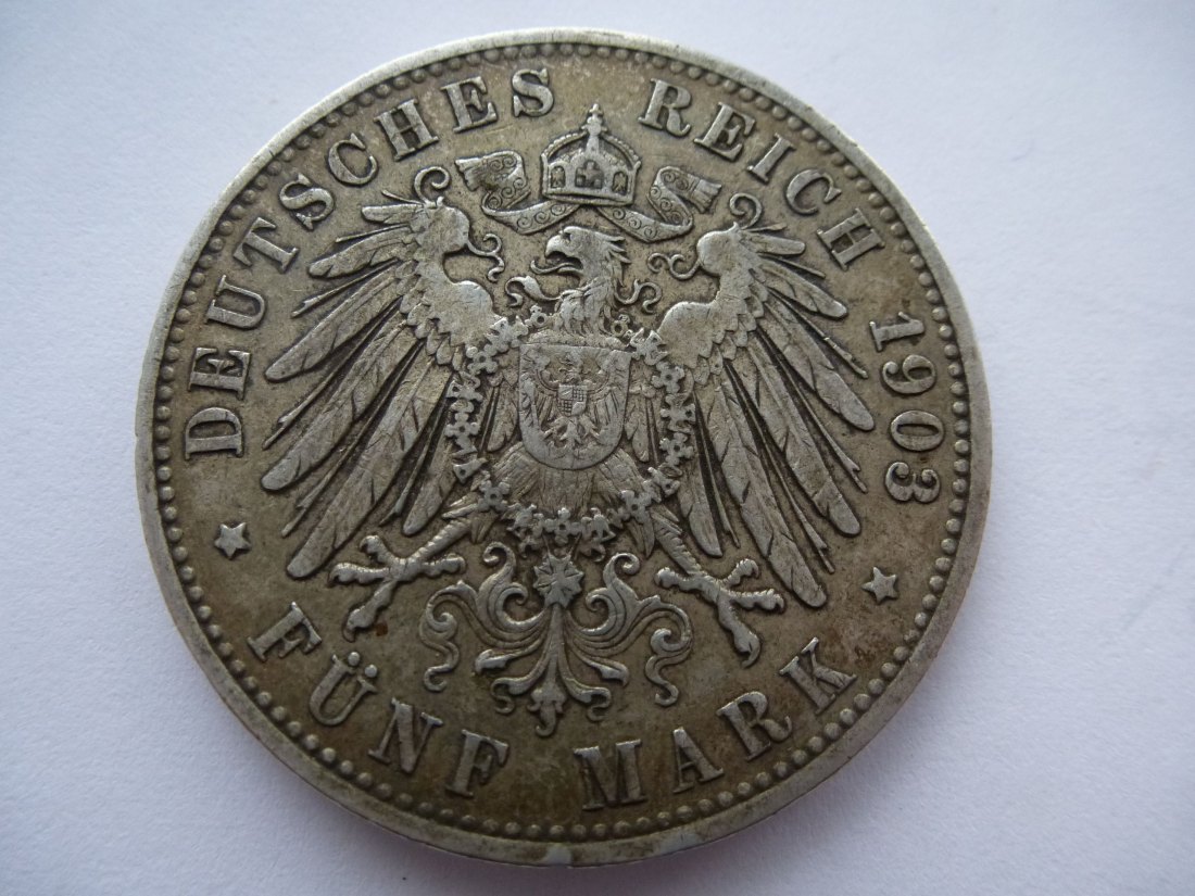  5 Mark Hamburg 1903-J,schöne Patina.Siehe Fotos   