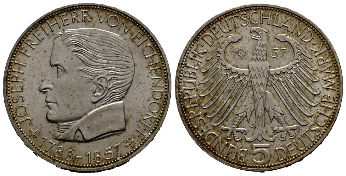 PEUS 1712 BRD Joseph Freiherr von Eichendorff (1788 - 1857) 5 Mark 1957 J Vorzüglich