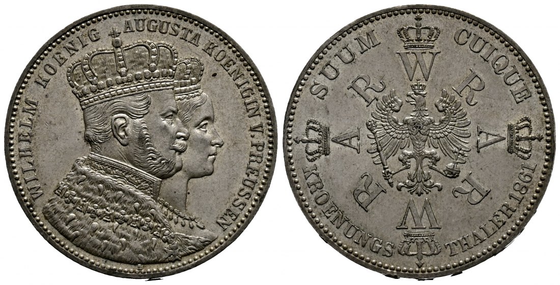 PEUS 1716 Preußen Wilhelm + Augusta im Krönungsornat Krönungstaler 1861 Vorzüglich