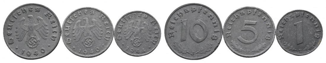  Drittes Reich; 3 Kleinmünzen 1940/1944   