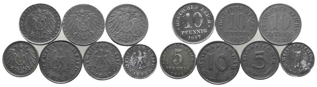  Deutsches Reich; 7 Kleinmünzen 1917- 1947   