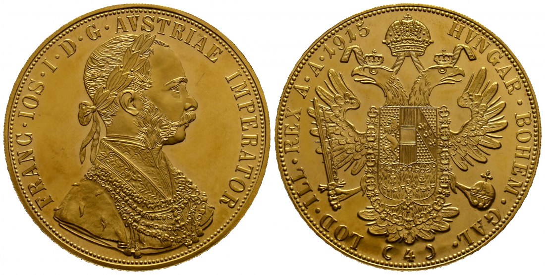 PEUS 1696 Österreich 13,76 g Feingold. Franz Joseph (1848-1916) 4 Dukaten (off.NP) GOLD 1915 Fast Stempelglanz