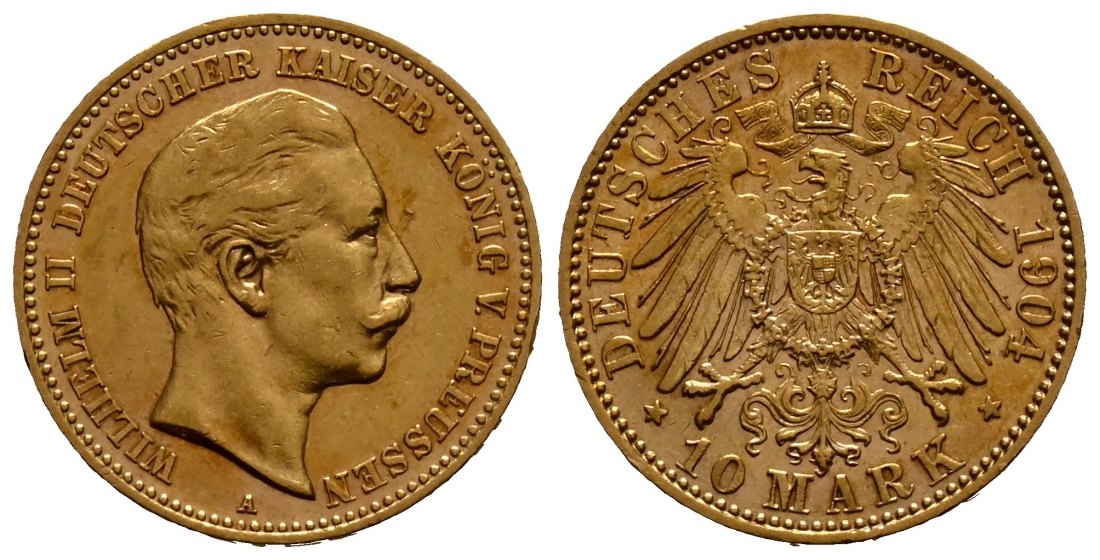 PEUS 1698 Kaiserreich - Preußen 3,58 g Feingold. Wilhelm II. (1888 - 1918) 10 Mark GOLD 1904 A Kratzer, Sehr schön +