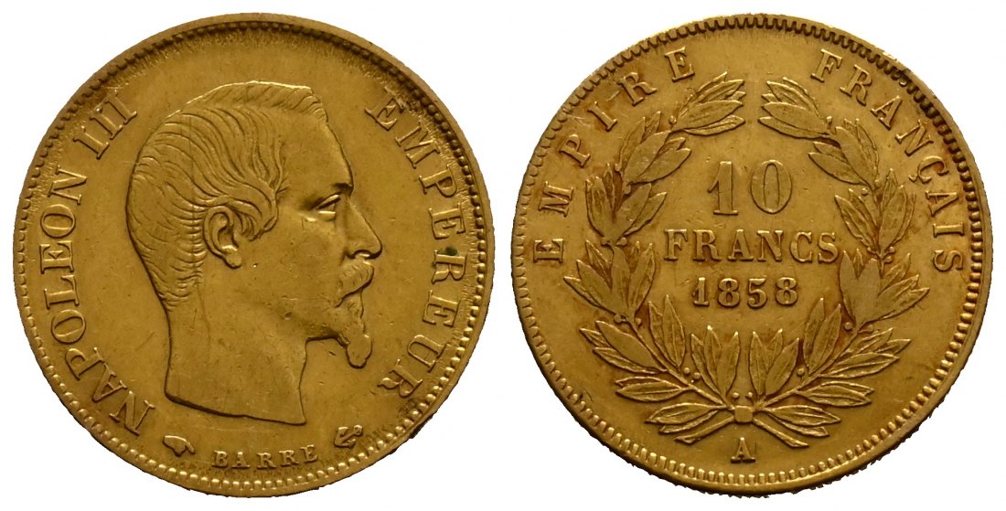 PEUS 1701 Frankreich 2,90 g Feingold. Napoleon III. 10 Francs GOLD 1858 A Sehr schön