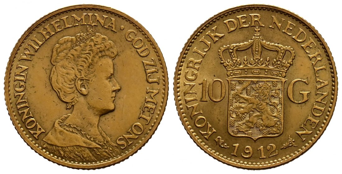 PEUS 1703 Niederlande 6,06 g Feingold. Wilhelmina (1890 - 1948) 10 Gulden GOLD 1912 Sehr schön