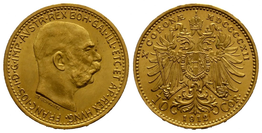 PEUS 1704 Österreich 3,05 g Feingold. Franz Joseph I. (1848 - 1916) 10 Kronen GOLD 1912 (off. NP) Kl. Kratzer, fast Stempelglanz