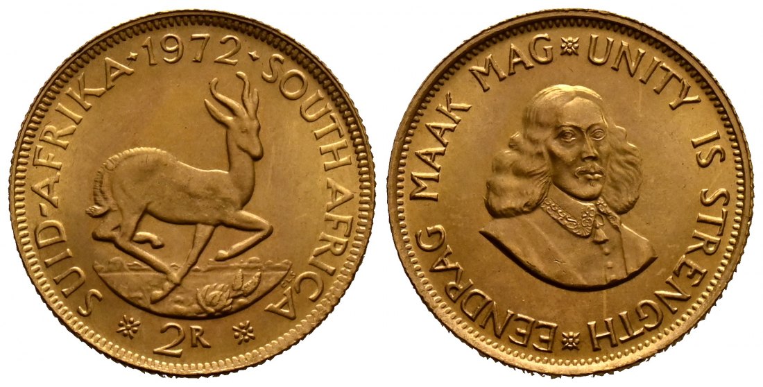 PEUS 1722 Südafrika 7,32 g Feingold 2 Rand GOLD 1972 Vorzüglich